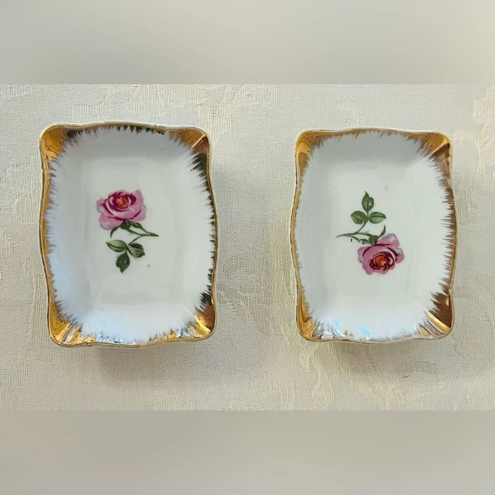 Elegant Vintage Floral Porcelain Hand Painted Japan Trinket Dishes
